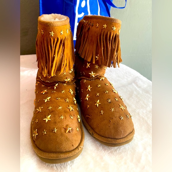 UGG Shoes - UGG Jimmy Choo x UGG Suede/Fur Starlit Fringe Boots SIZE 9